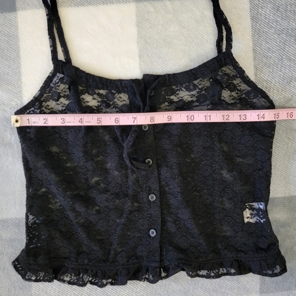 John Galt Black Ruffle Bottom Lace Button Front Cami Top Blouse OS / Small - Picture 11 of 12